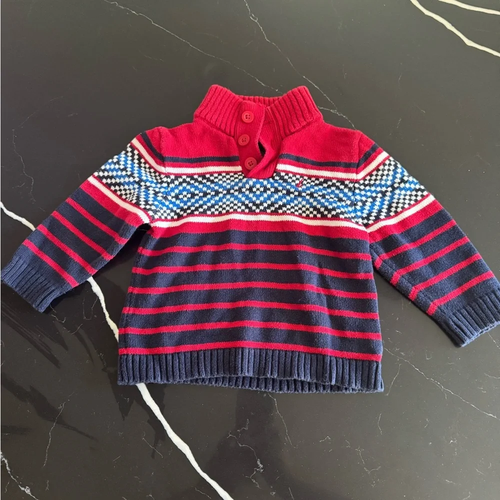 Vintage Nautica Red and Navy Striped‎ Knit Sweater